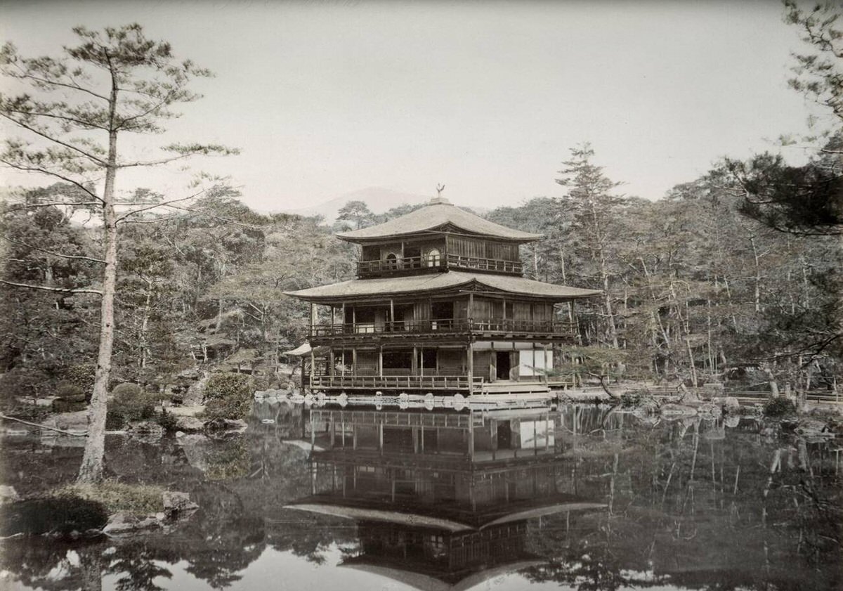 Kinkaku-ji Zen Buddhist temple in Kyoto, 1890