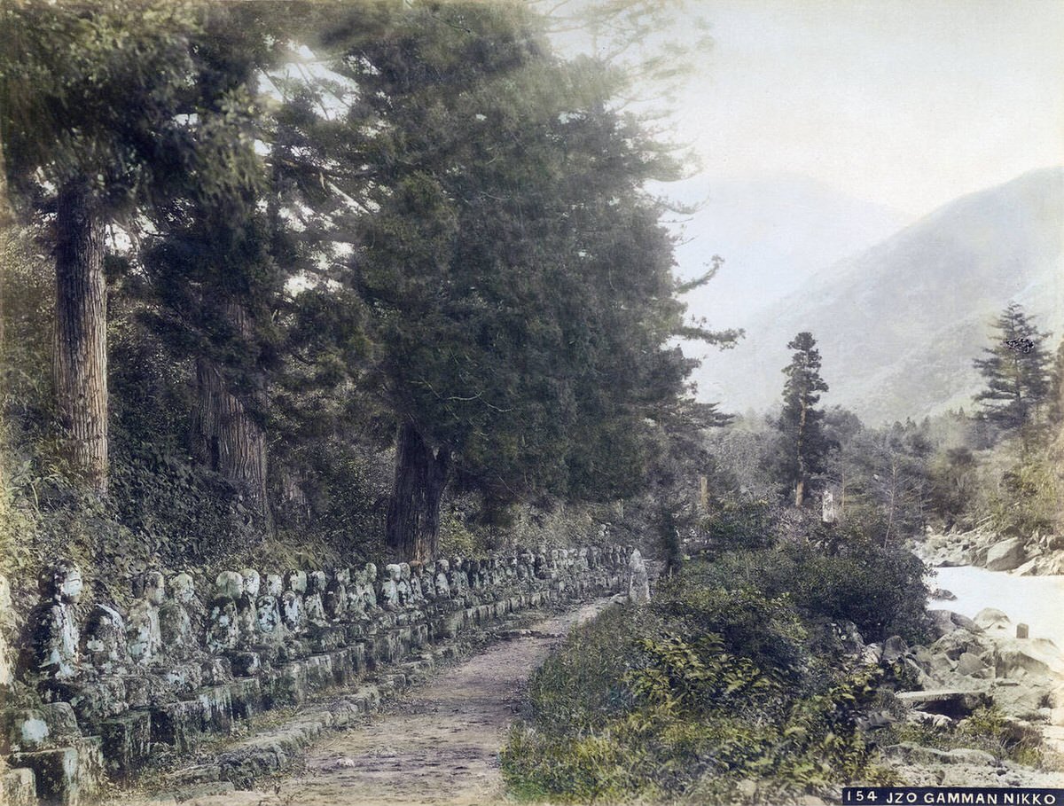 Jizo statues at Kanmangafuchi in Nikko, 1890s