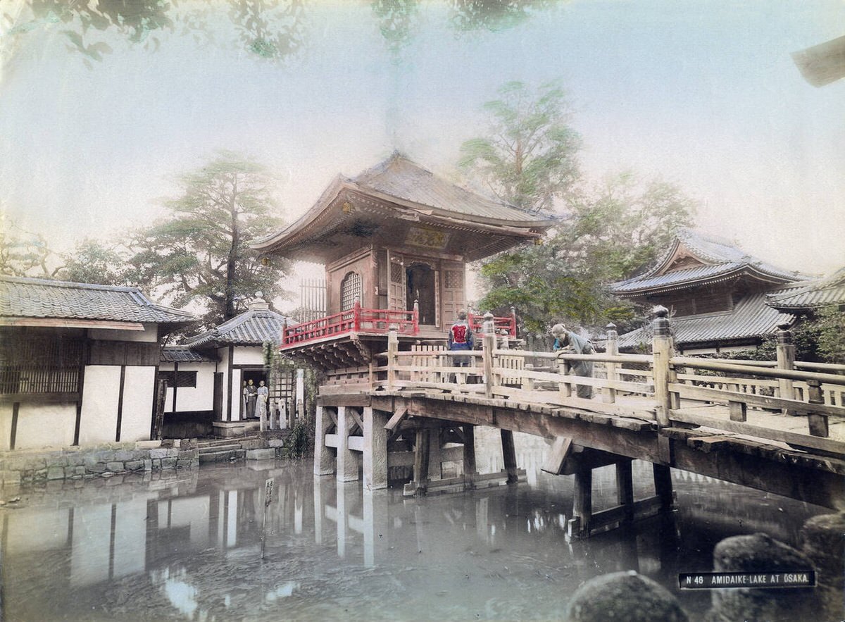Amida-ike pond at Wako-ji Temple in the Horie district of Osaka, 1890s