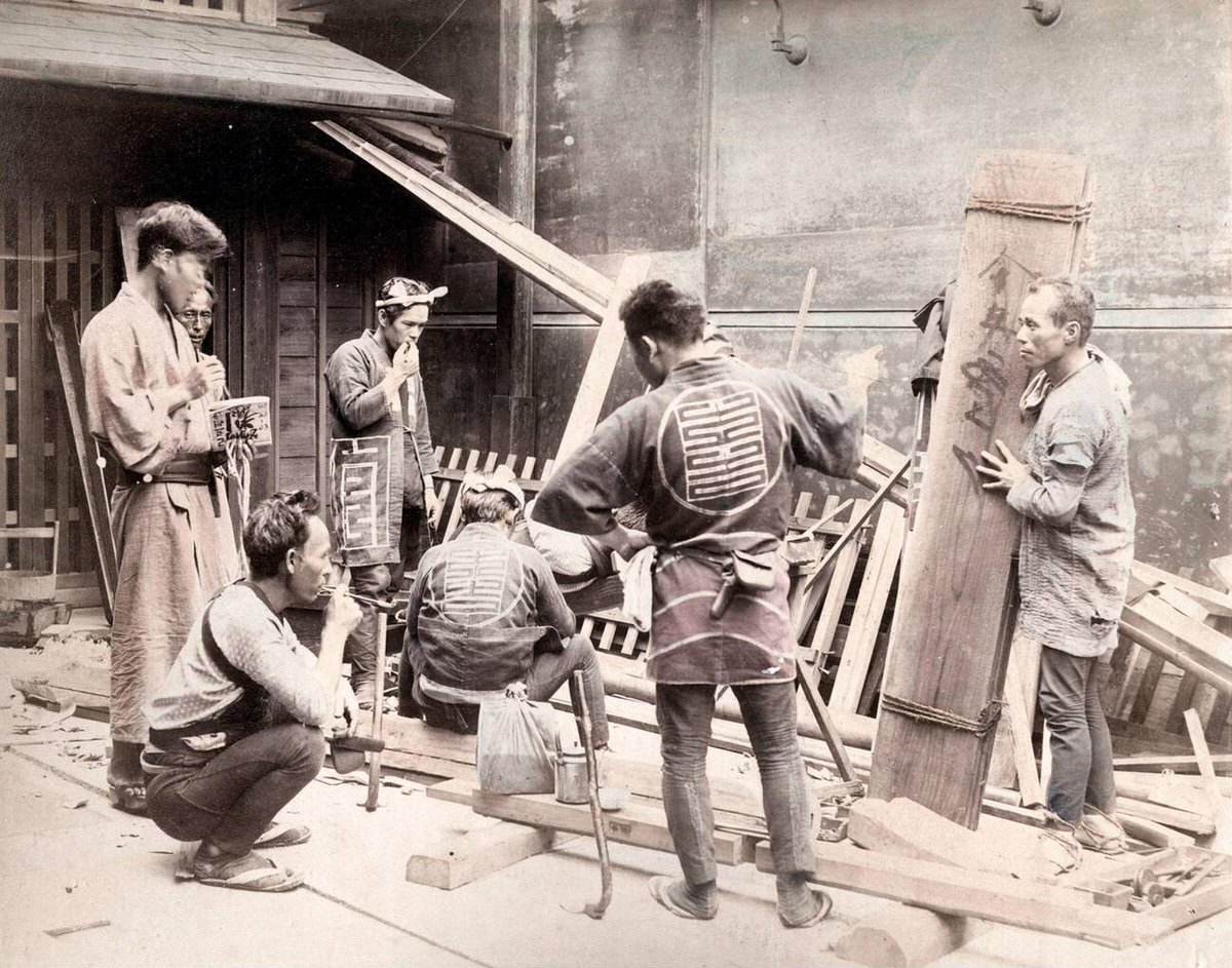 Carpenters at work, 1890s