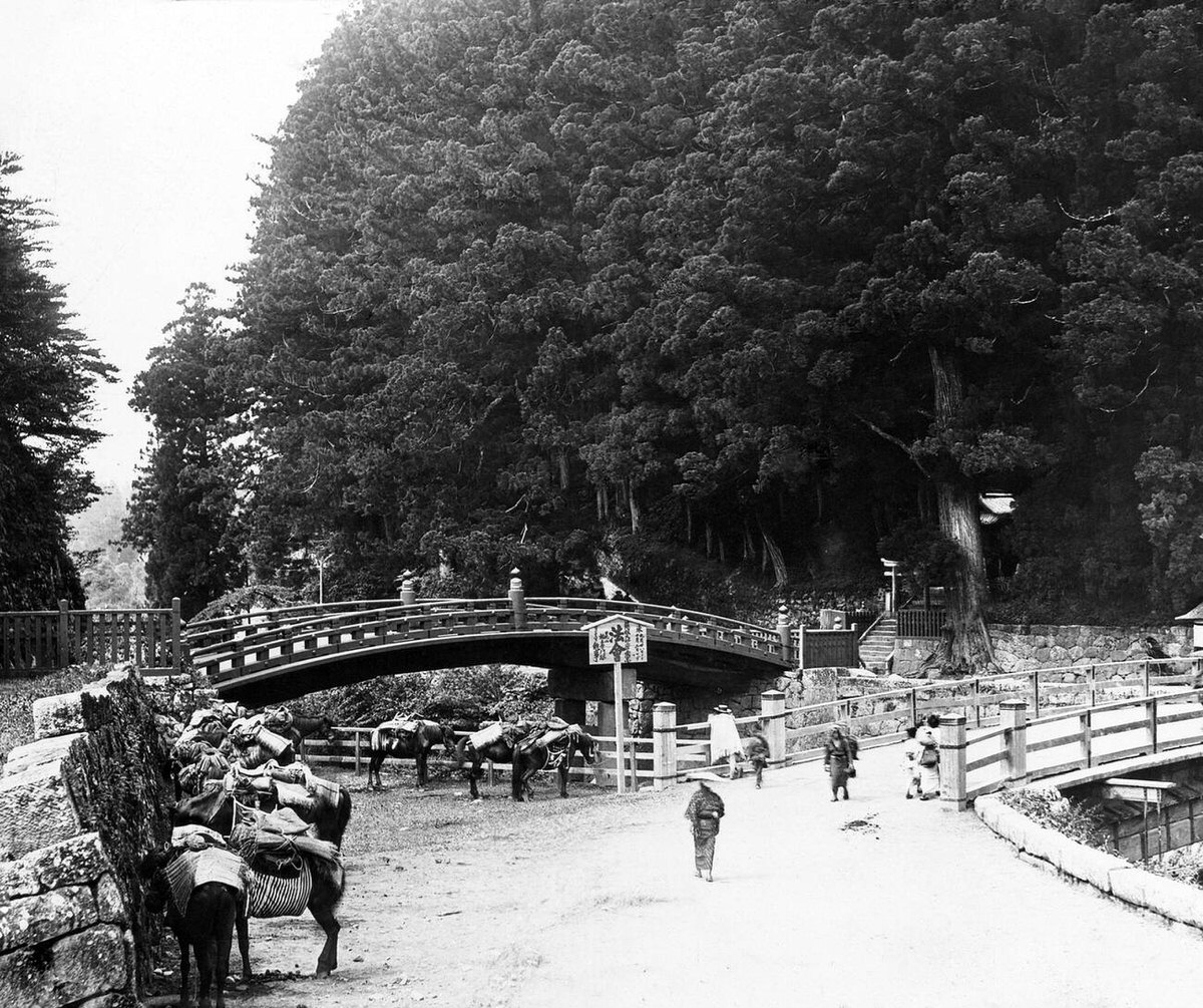Sacred Kamibashi Bridge across the Otanigawa River in Nikko, 1890s