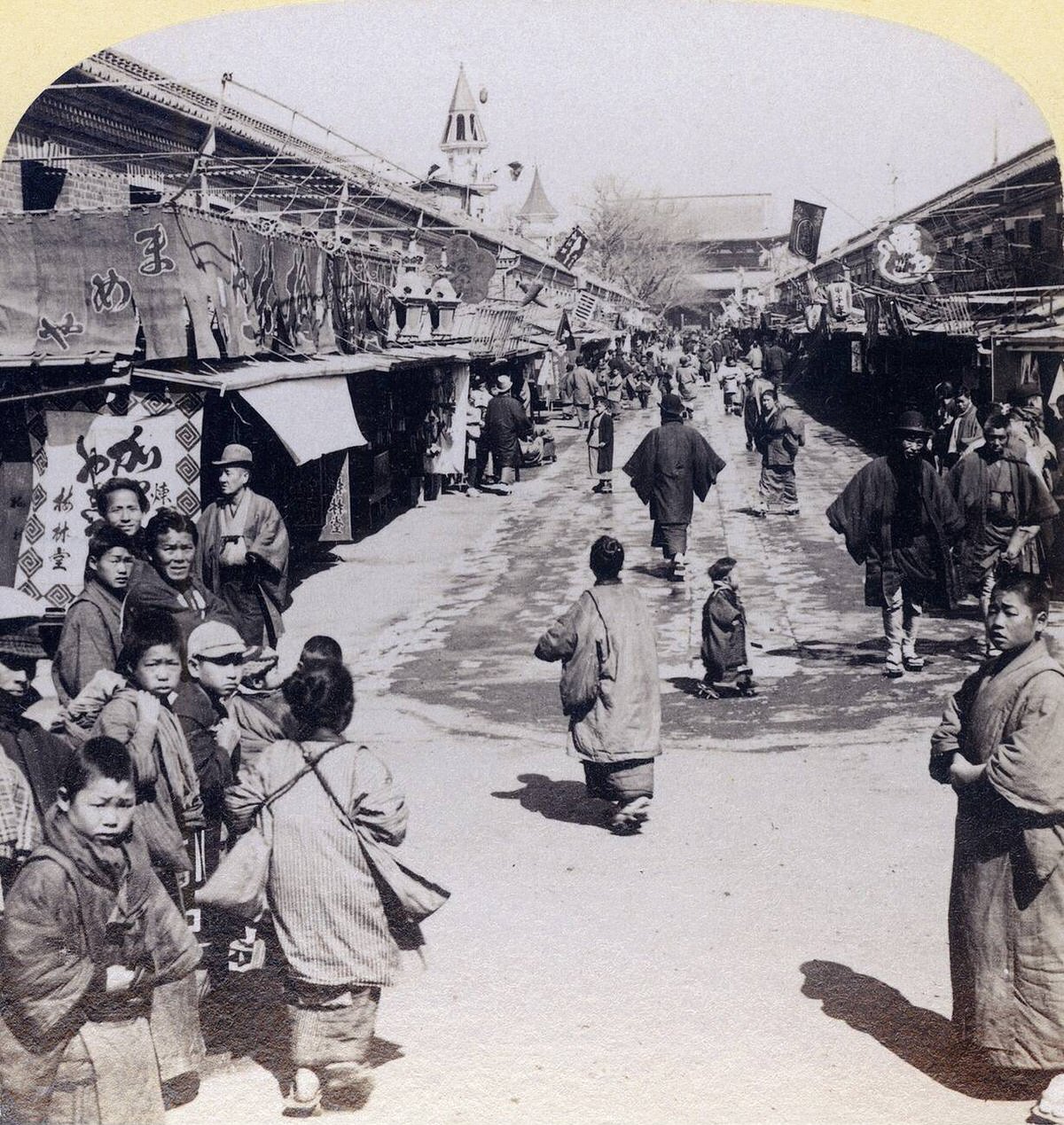 Nakamise souvenir shops at Sensoji Temple in Asakusa, Tokyo, 1890s