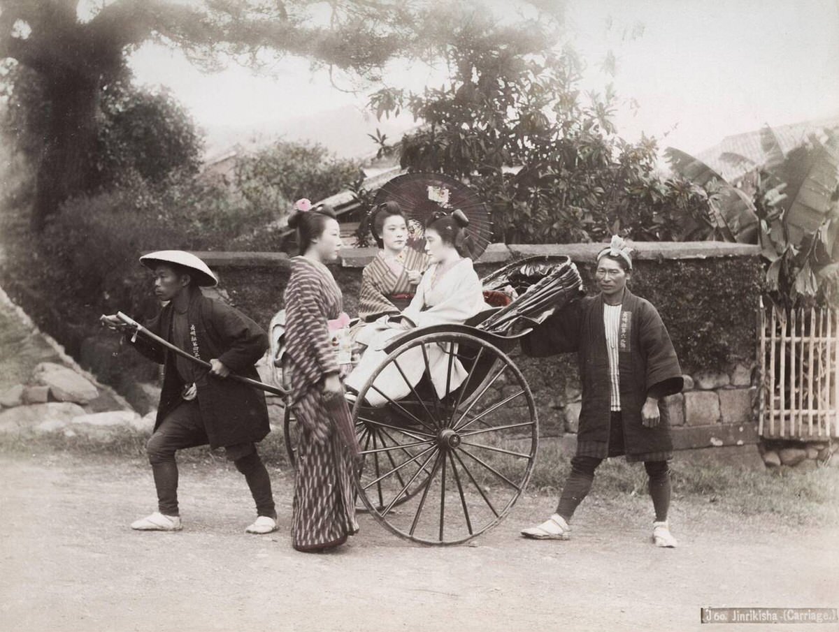 Geishas in a rickshaw, 1890s