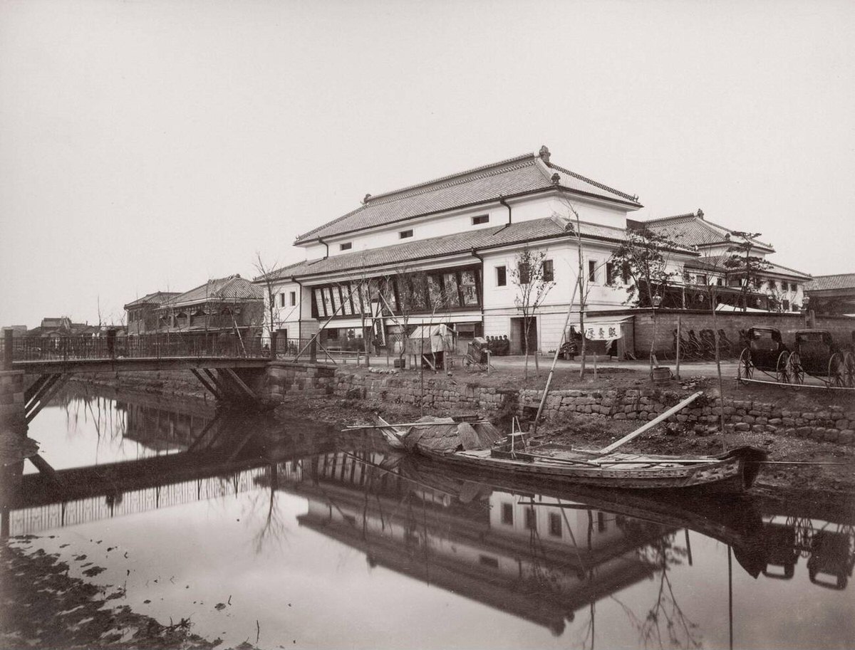 Bridge and theater in Tokyo, 1890s