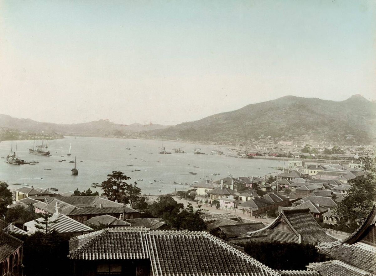View of the harbor at Nagasaki, 1890s