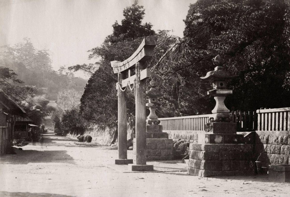Torii gate to the temple at Kanazawa, 1890s