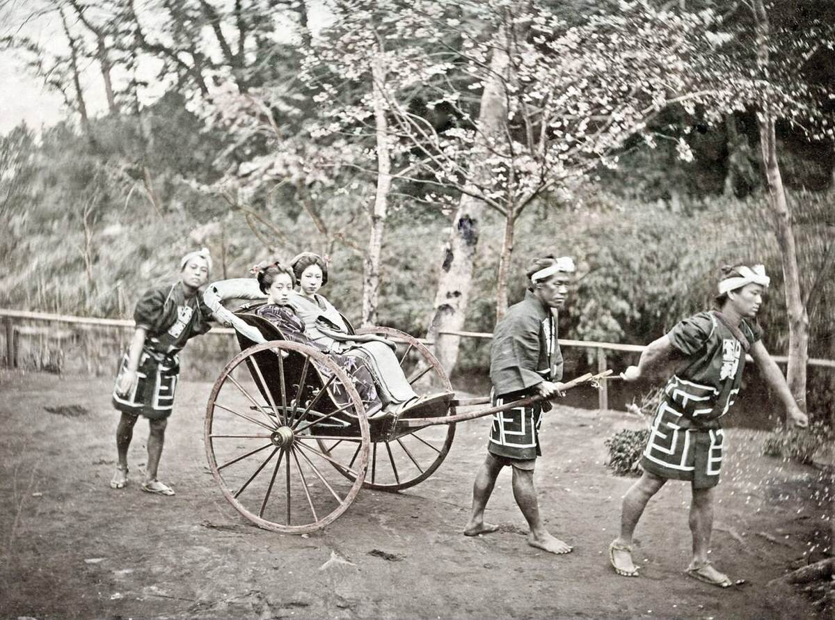 Girls in a rickshaw, 1890