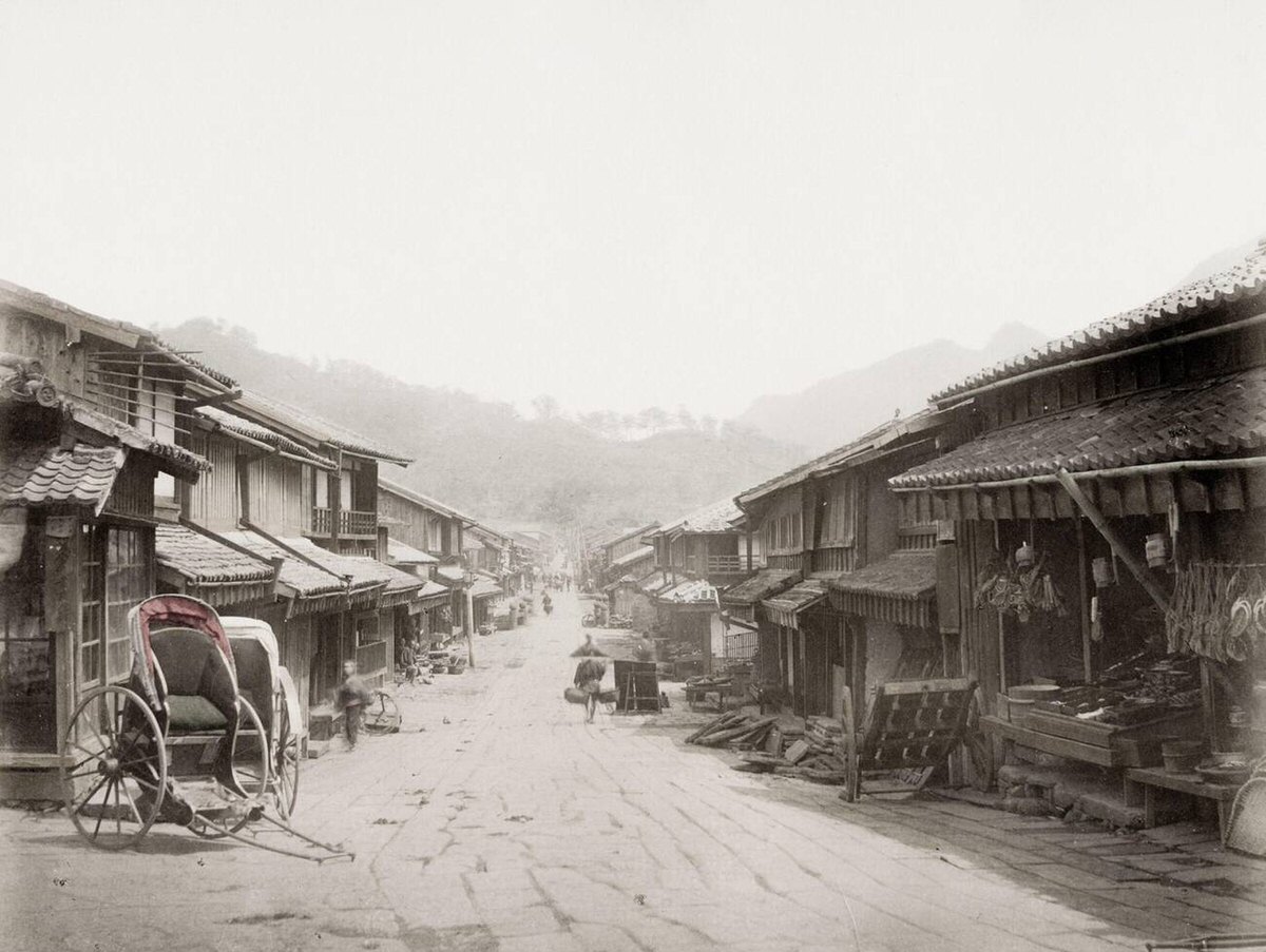 Rickshaws on Main Street in Nagasaki, 1880s
