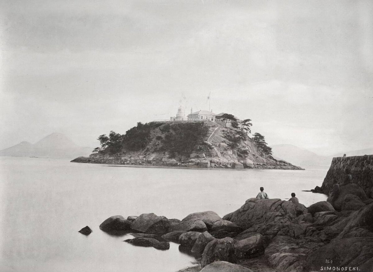 Island and lighthouse in Shimonoseki, 1890