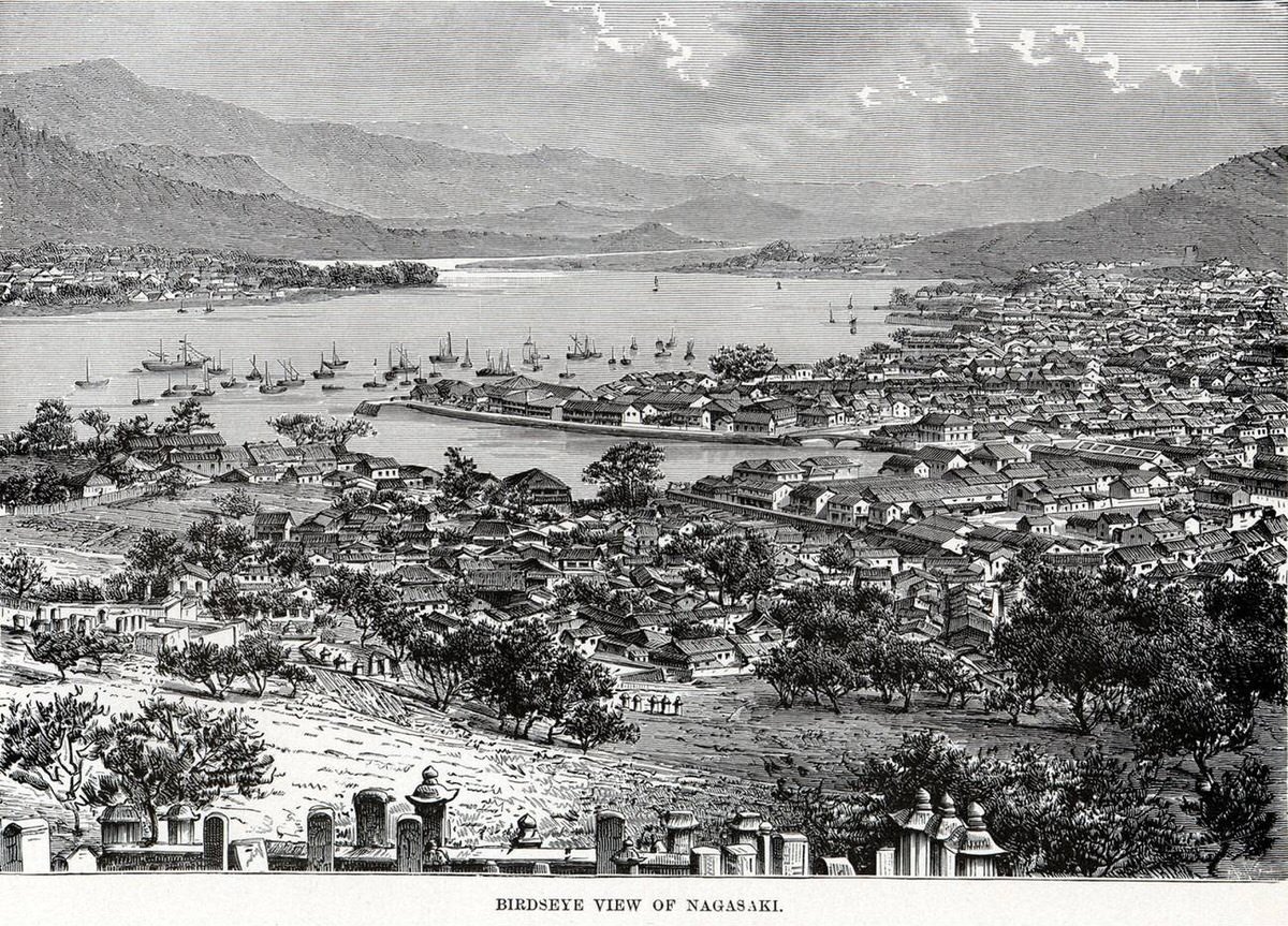 Oura Foreign Settlement, Dejima, and Nagasaki Harbor, 1895