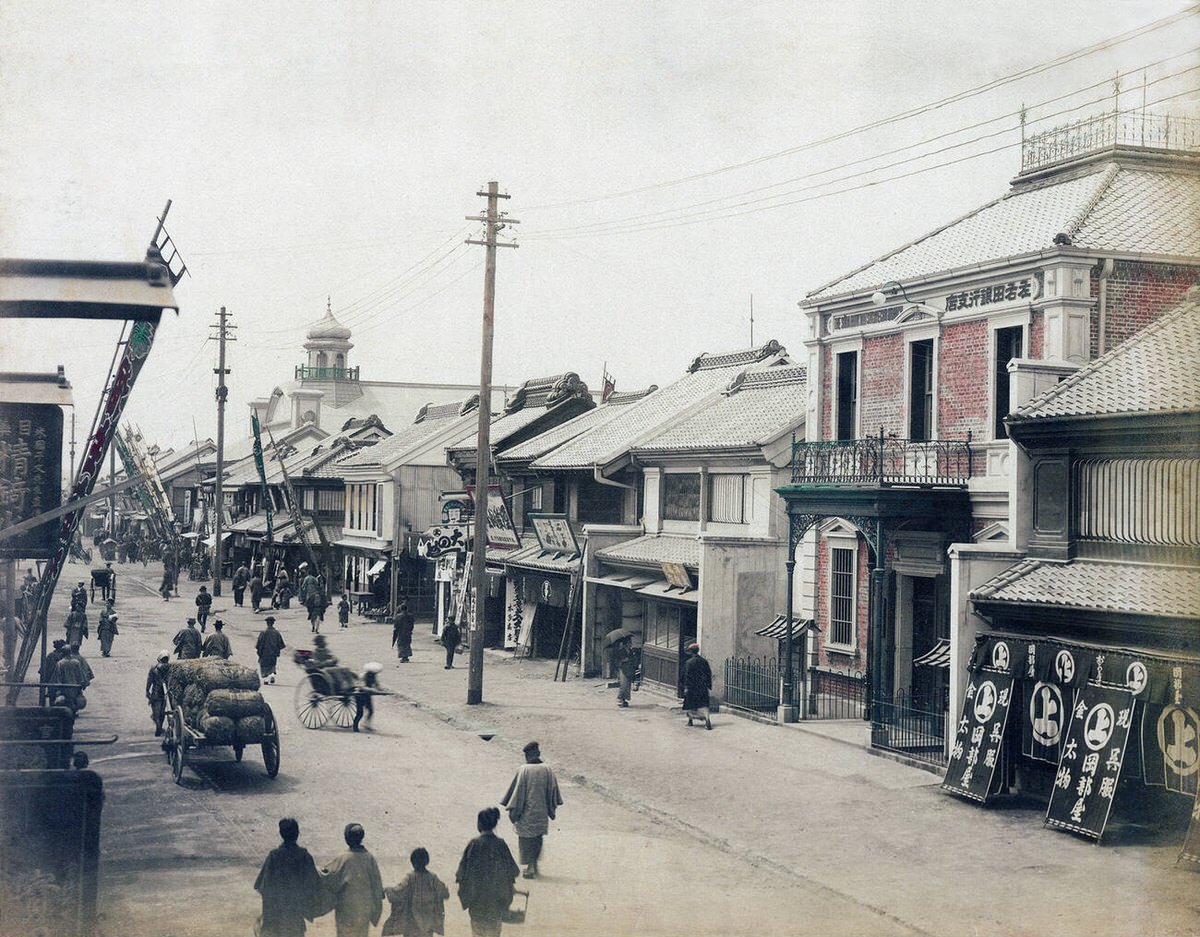 Isezakicho entertainment district in Yokohama, 1890s
