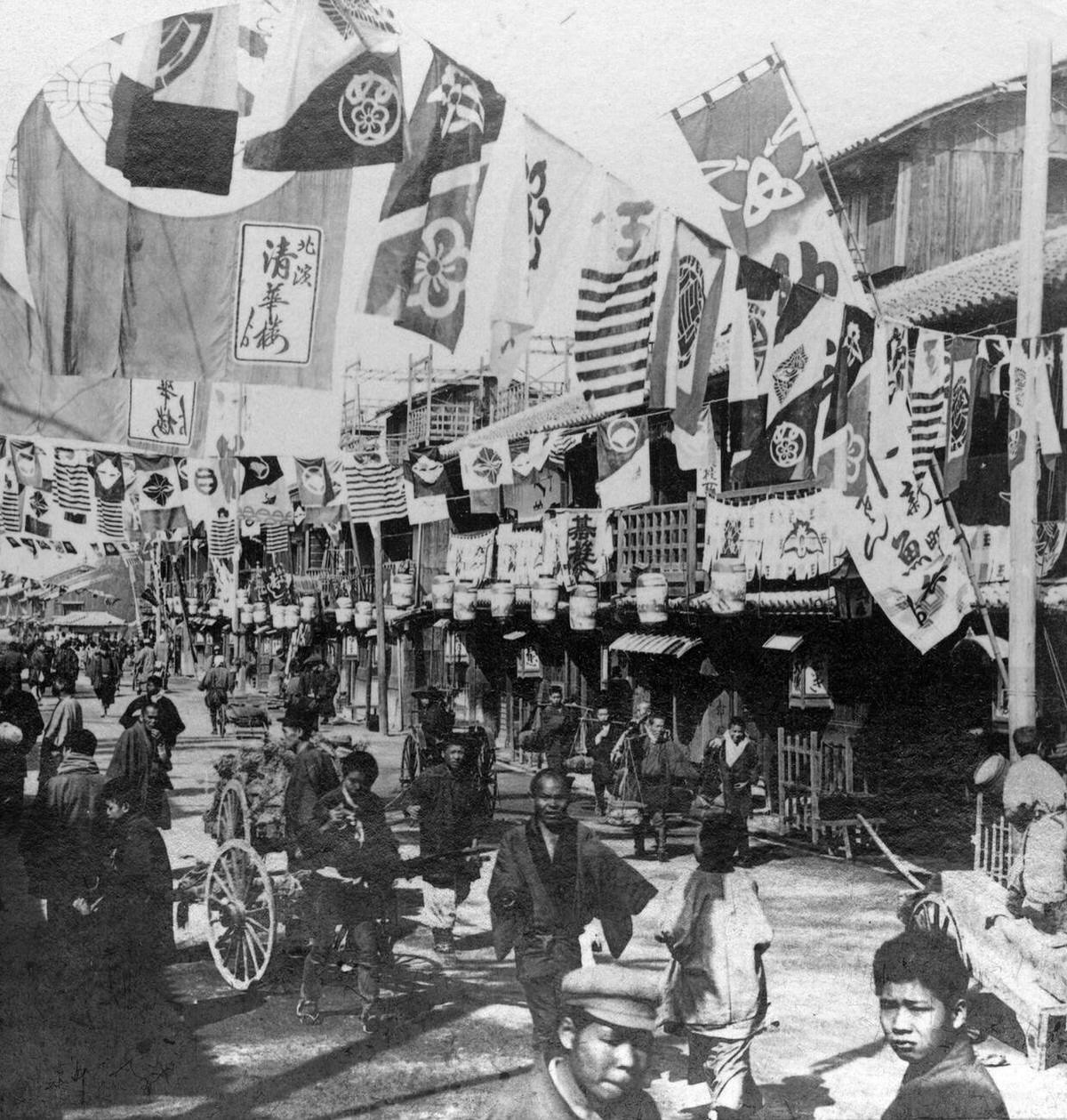 Dotonbori theater street in Osaka, 1896
