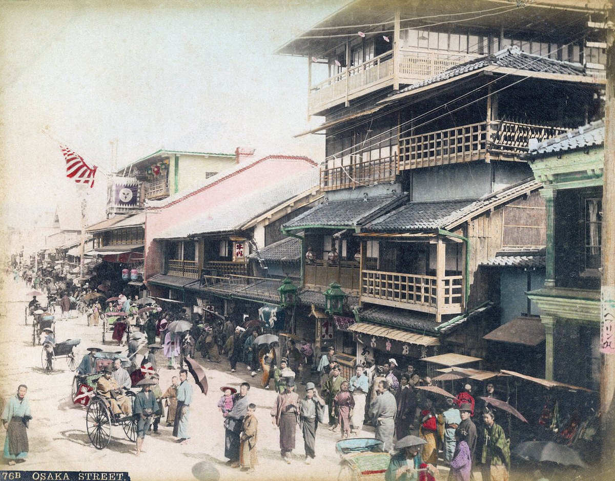 Restaurants and theaters in the Dotonbori entertainment district of Osaka, 1890s