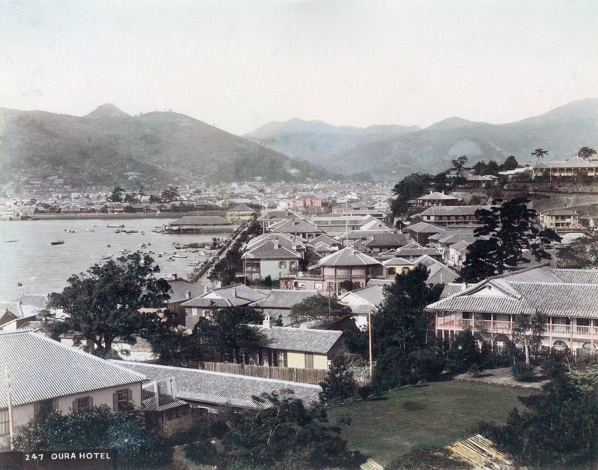 Nagasaki Harbor and the foreign settlement in Oura, 1890s