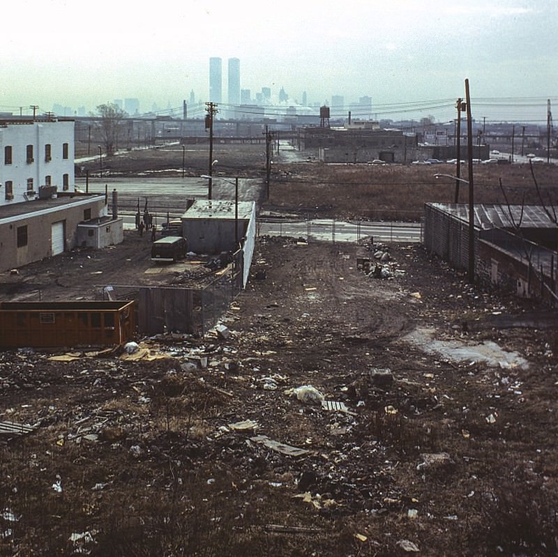 Junk-filled lots and factories near Cornelison Avenue and Johnston Avenue in Jersey City, 1977