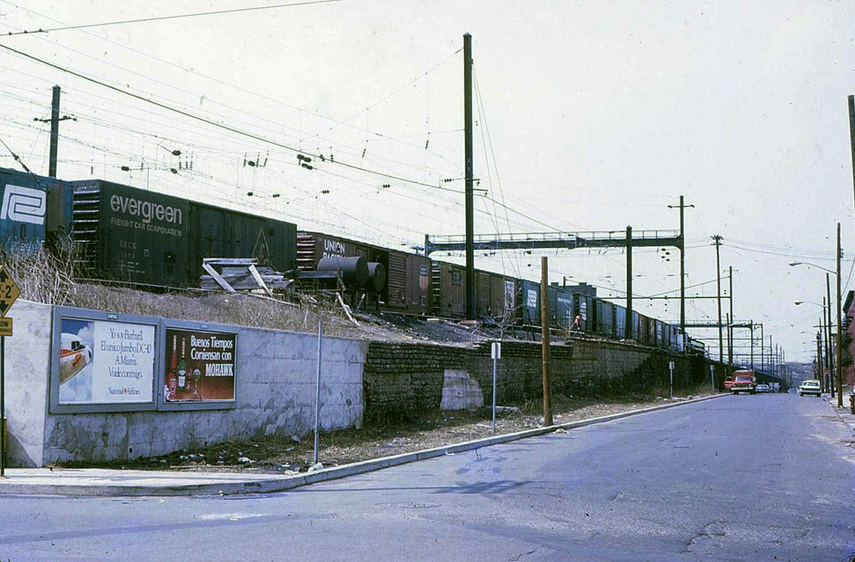 Pennsylvania Railroad 6th Street Harsimus Stem Embankment at 6th and Henderson Streets in Jersey City, 1976