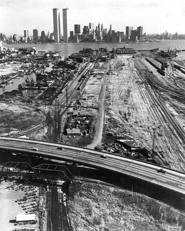 Abandoned Central Railroad yards and Morris Canal pier ruins in Jersey City, 1974