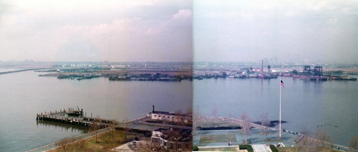 Greenville, Black Tom, and abandoned wasteland in Jersey City seen from the Statue of Liberty, 1973