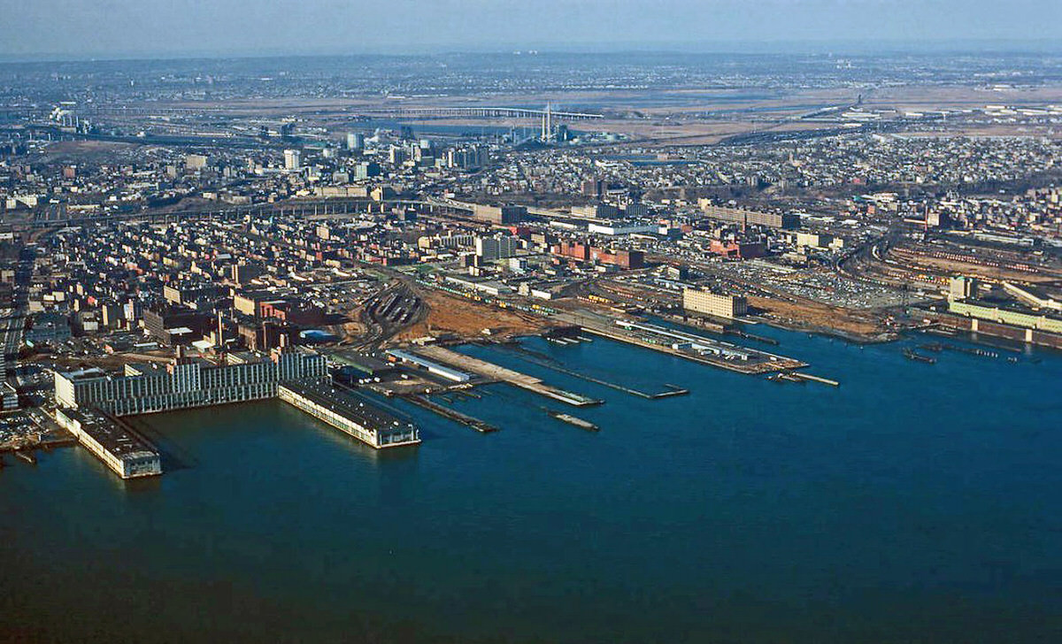 Post-industrial Jersey City seen from the 58th floor of the World Trade Center North Tower, 1975