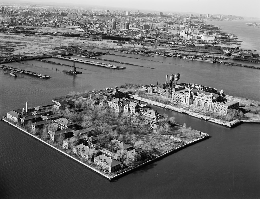 Abandoned Ellis Island and the Jersey City waterfront, 1975