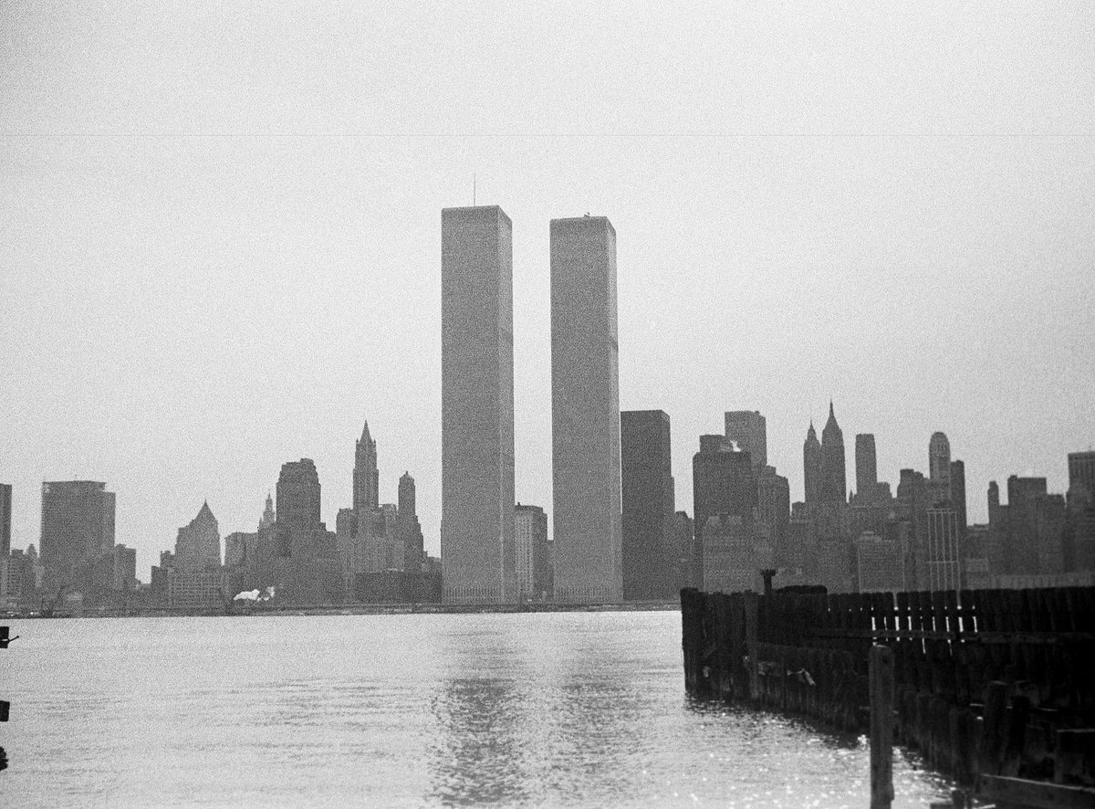 World Trade Center seen from Exchange Place in Jersey City, 1975