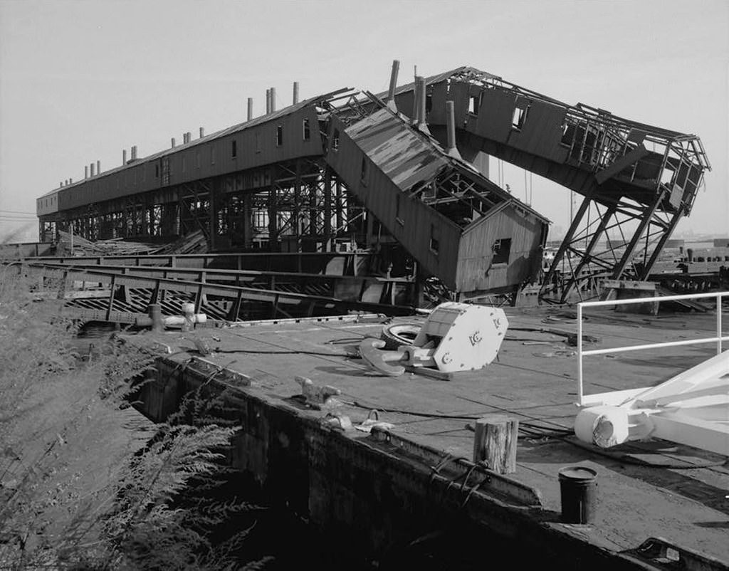 Dilapidated and abandoned Greenville railroad yards in Jersey City, 1976
