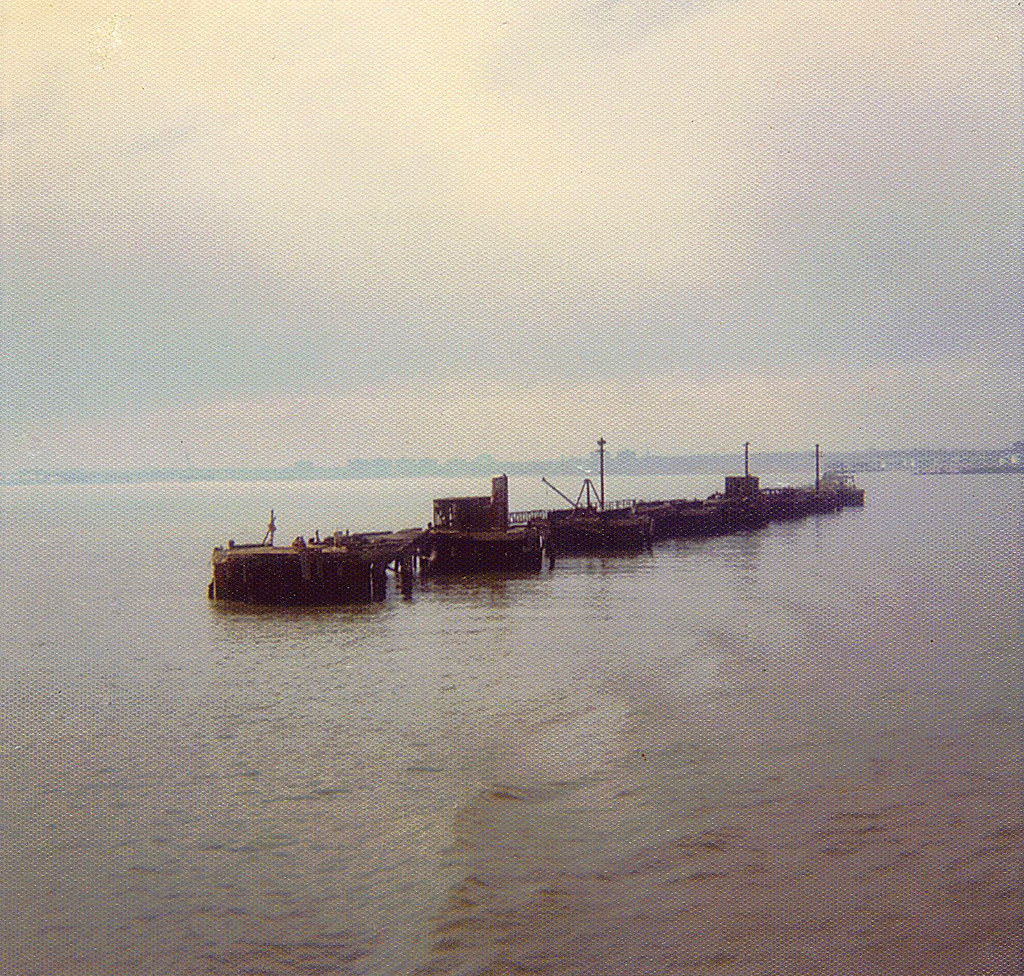 Remnants of the wooden Caven Point Pier in Jersey City, 1972