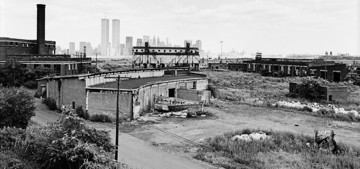 Abandoned railroad land at the future site of the Grove of Remembrance in Jersey City, 1978