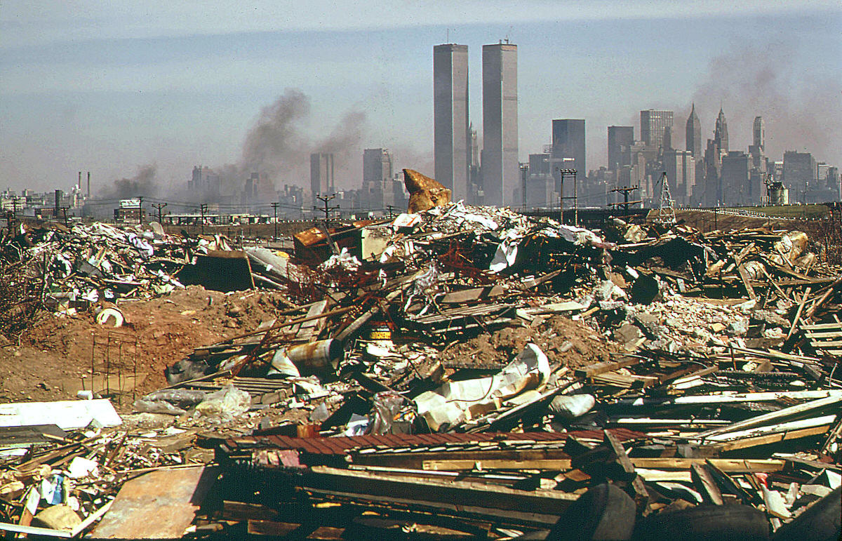 Dumping ground and garbage fires near the New Jersey Turnpike in Jersey City, 1975