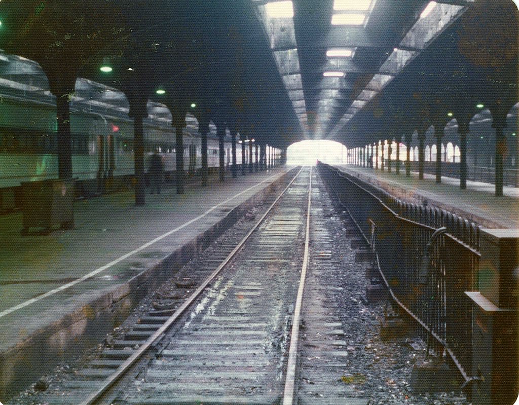 Track No. 4 inside the Erie Lackawanna railroad terminal shed in Hoboken, 1975