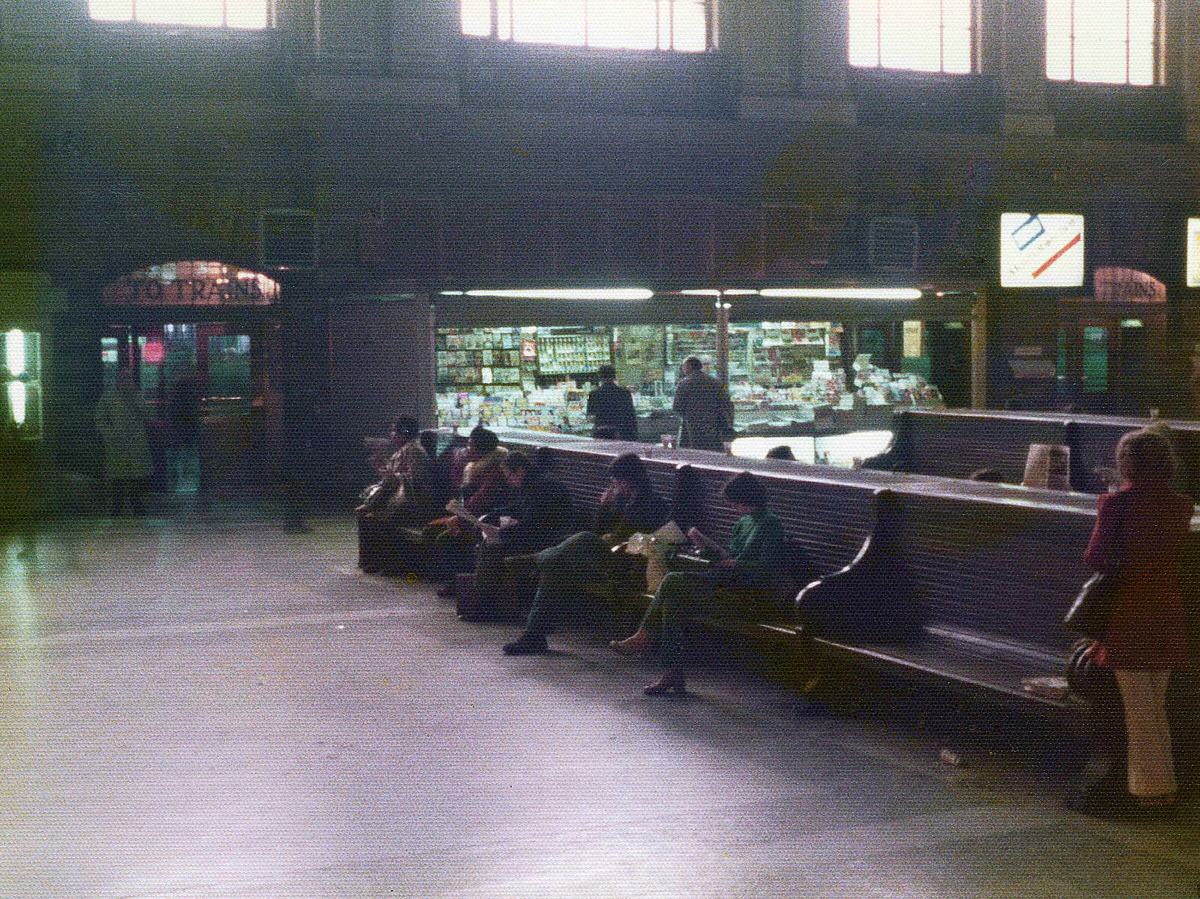 Waiting room and concession stand at the Erie Lackawanna Terminal in Hoboken, 1975