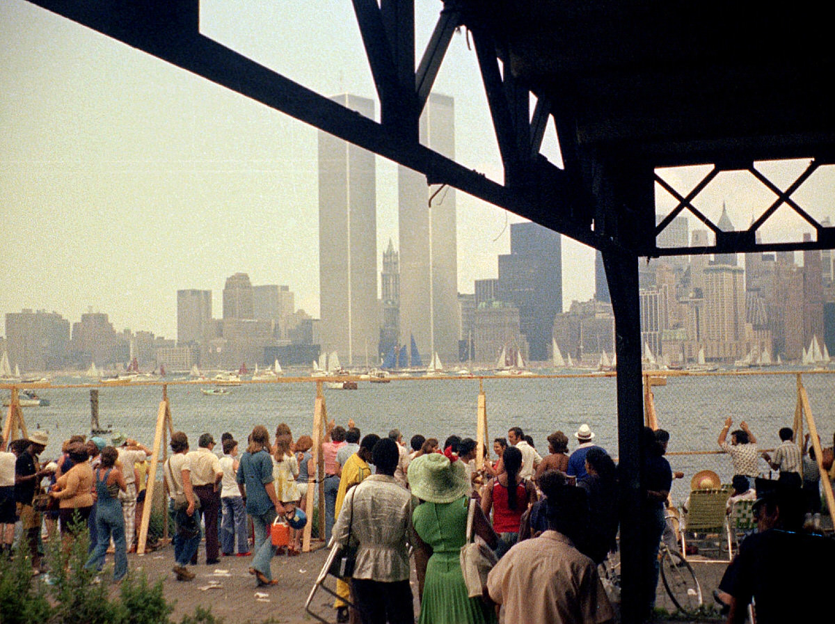 Tall ships in New York Harbor seen from the abandoned Central Railroad of New Jersey in Jersey City, 1976