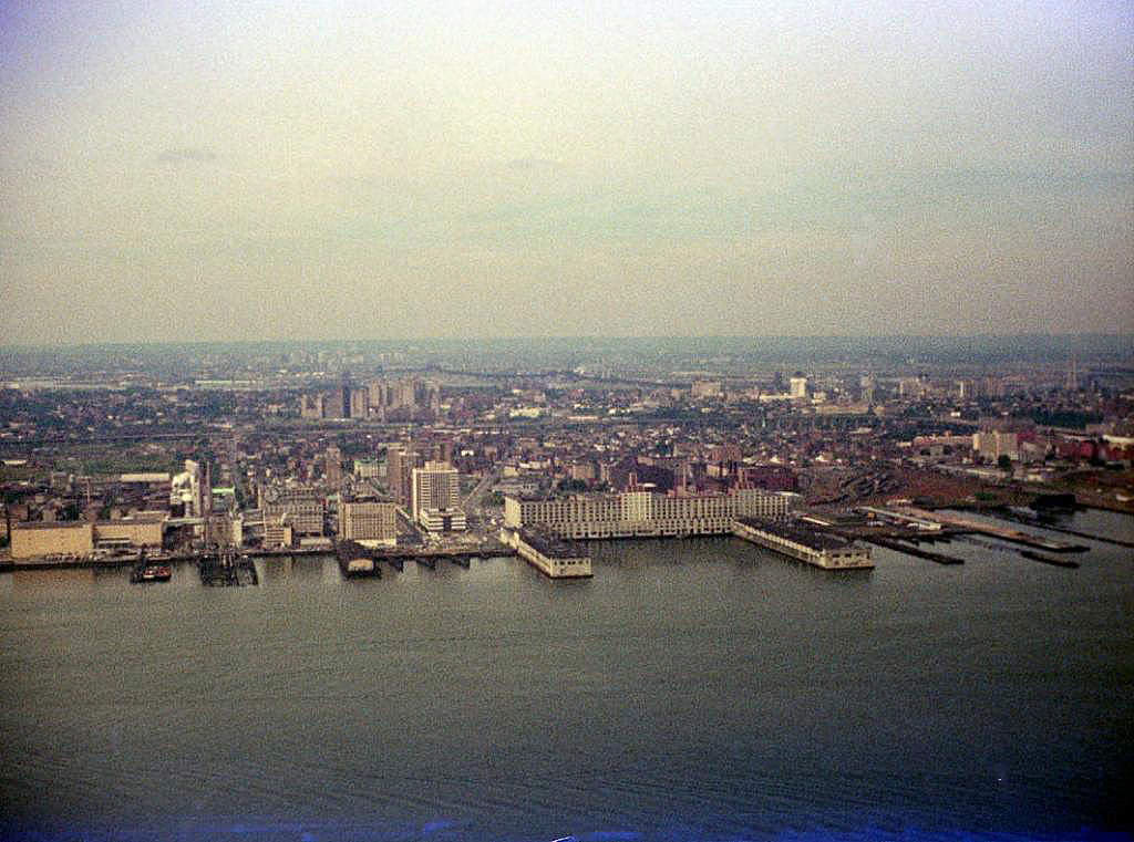 Panoramic view of Jersey City from the 58th floor of the World Trade Center, 1974