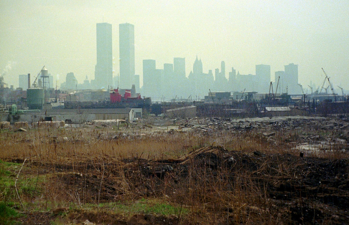 Industrial wasteland and the asbestos factory on Henderson Street in Jersey City, 1975