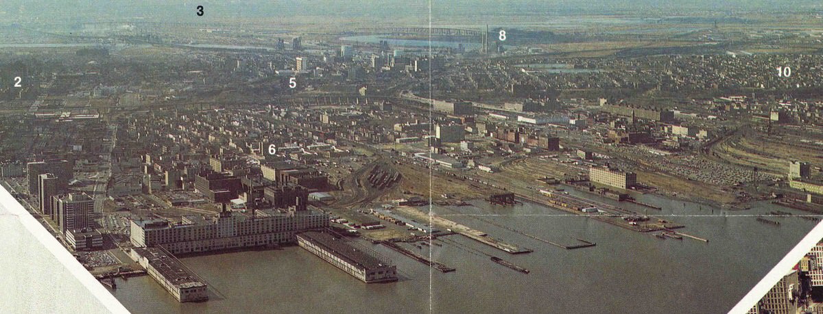 Post-industrial Jersey City seen from the World Trade Center, 1974