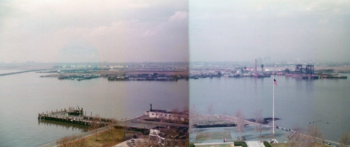 Industrial and railroad ruins in Jersey City seen from the Statue of Liberty, 1975