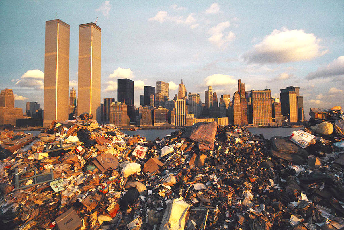 New York City skyline and the World Trade Center seen from the Morris Canal in Jersey City, 1972