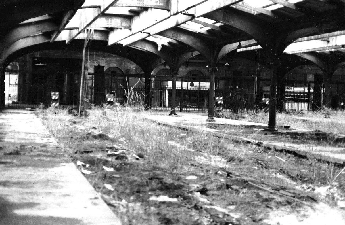 Abandoned Central Railroad of New Jersey terminal in Jersey City, 1975