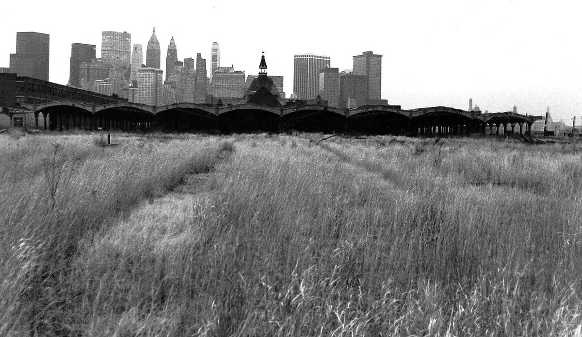 Abandoned Central Railroad Terminal and rail yards in Jersey City, 1975
