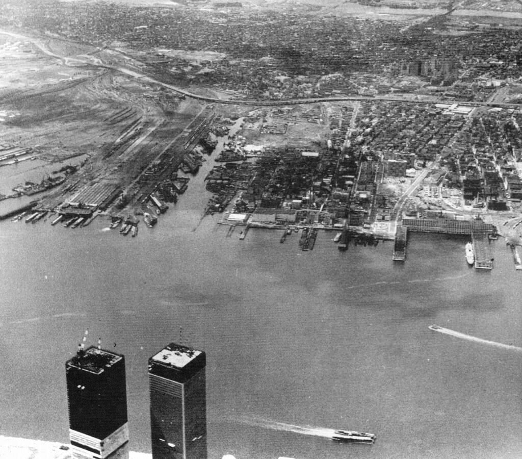 Abandoned railroad land, the Colgate plant, and the Harborside Terminal in Jersey City, 1970
