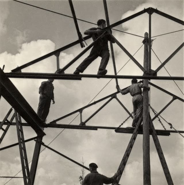 Zionist youth learning construction techniques while building a school and foundry, Werkdorp Wieringen, The Netherlands, 1939