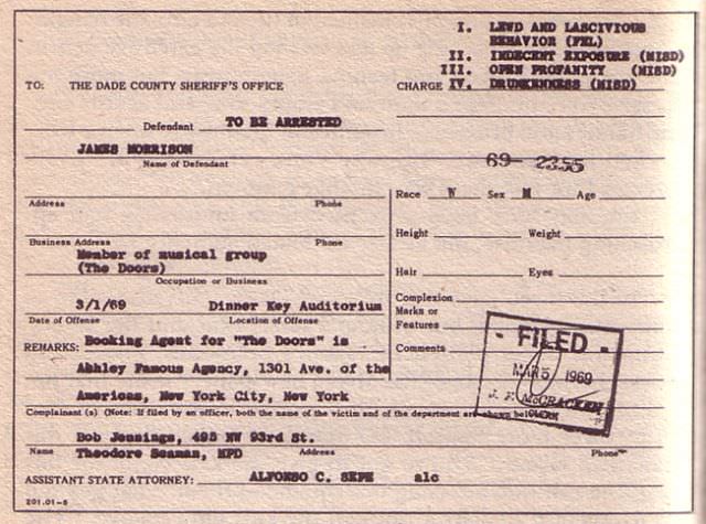 The Night Jim Morrison Was Arrested for Indecent Exposure After the Miami Incident