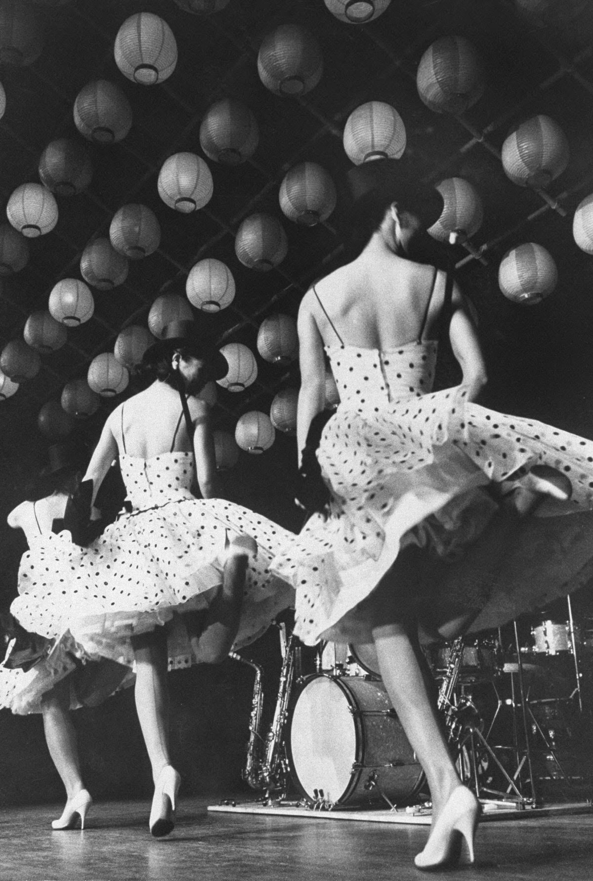 The Kim Sisters performing a jazz dance routine in polka-dot outfits, ,1960