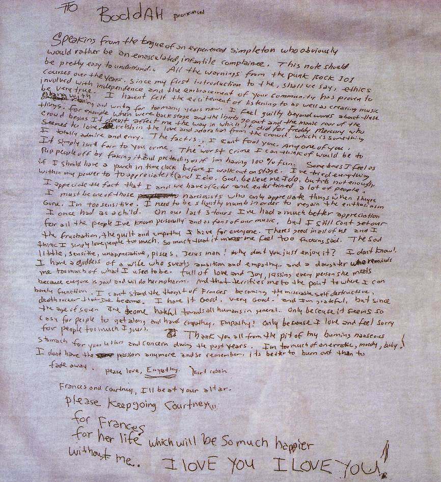 The Final Words of Kurt Cobain: The Handwritten Suicide Note That Shook 1994