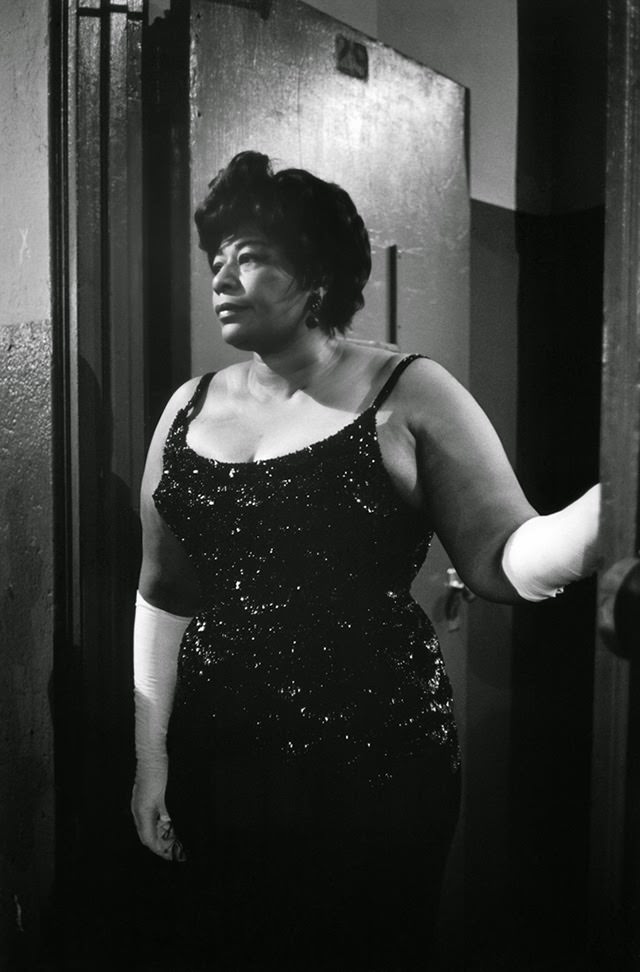 Ella Fitzgerald backstage before singing at a Birthday Salute for JFK at Madison Square Garden, 1962