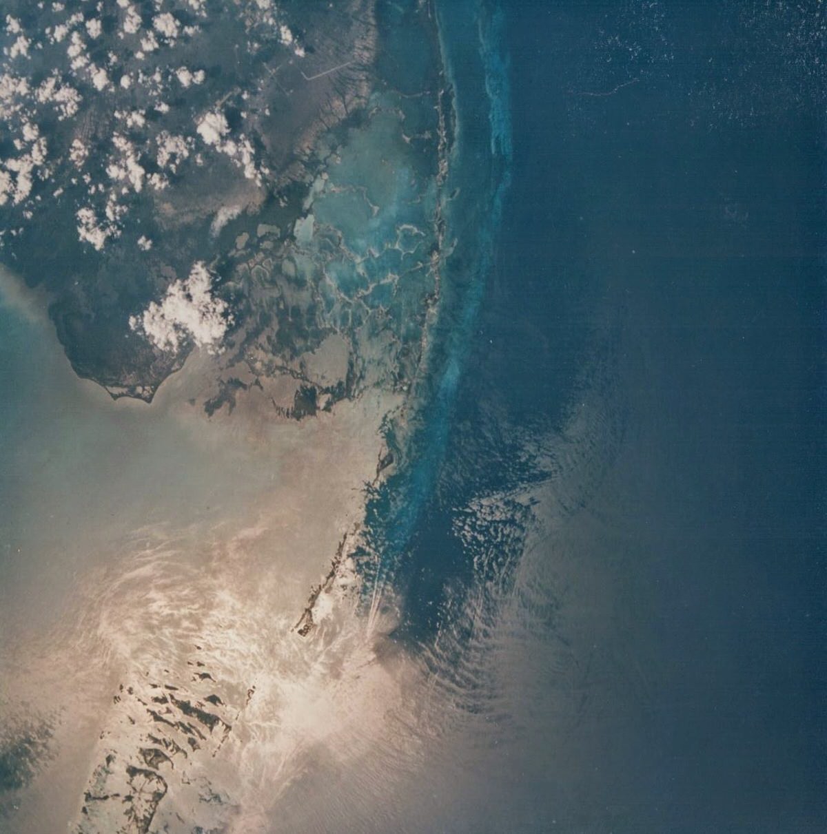 Florida keys from orbit, Gemini 4, June 1965.