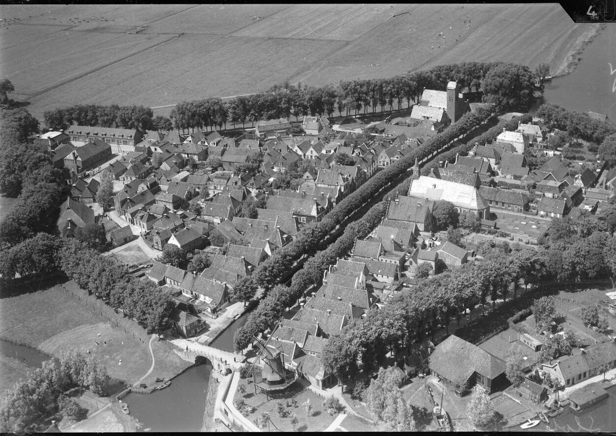 Aerial view of Sloten, Friesland, 1920s-1940s.