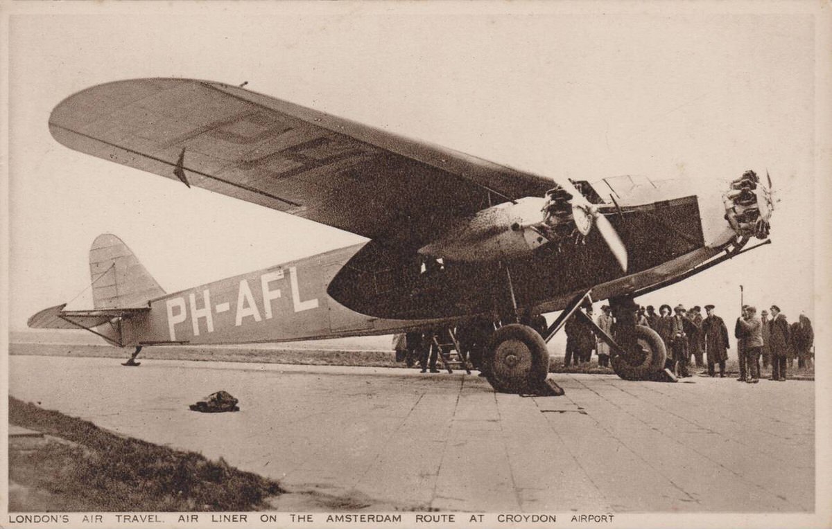 KLM Fokker F.XII airliner Leeuwerik on the Amsterdam route at Croydon Airport, 1930