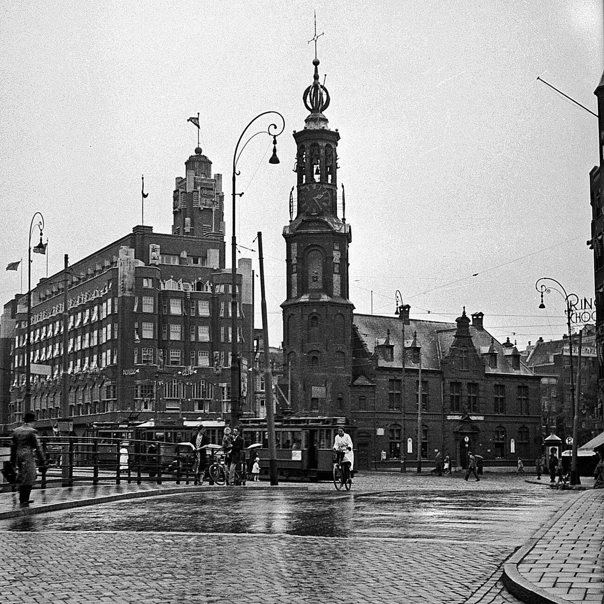 Munttoren, Kalverstraat, and Muntplein Square in Amsterdam, 1930s