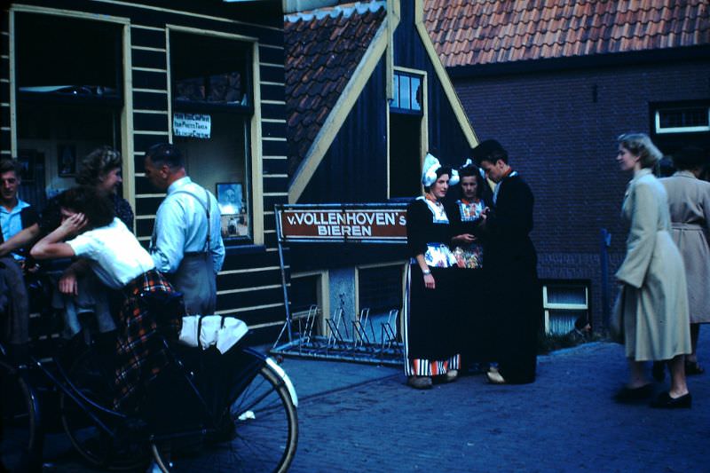 Girls in traditional costume in Volendam, 1949